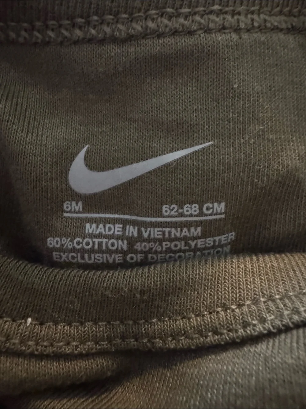 Nike Olive Green Baby Bodysuit with White Swoosh